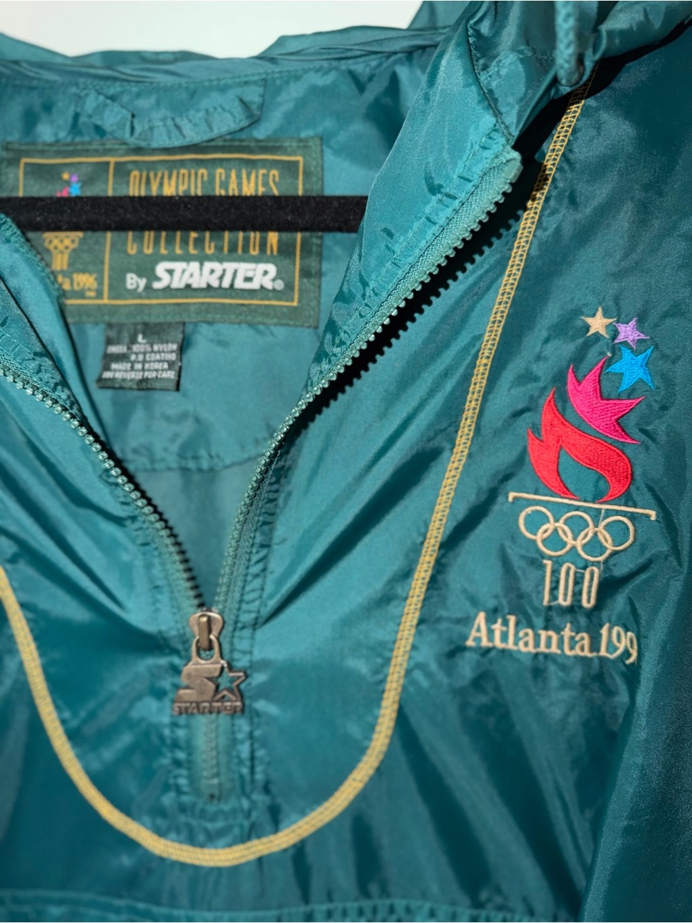 Vintage 1996 Atlanta Olympics Starter Windbreaker Jacket Green Pullover Size L - Picture 4 of 4
